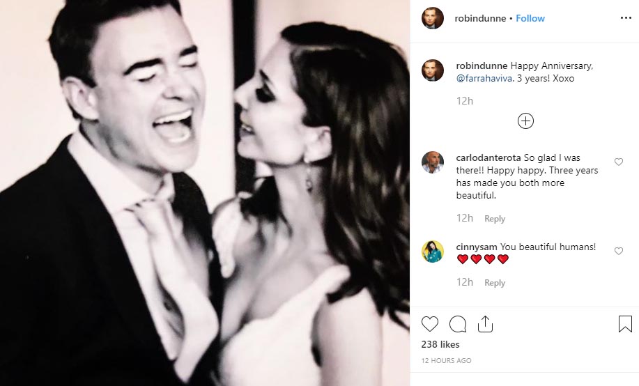 Robin Dunne posting a picture of his wedding on his Instagram.